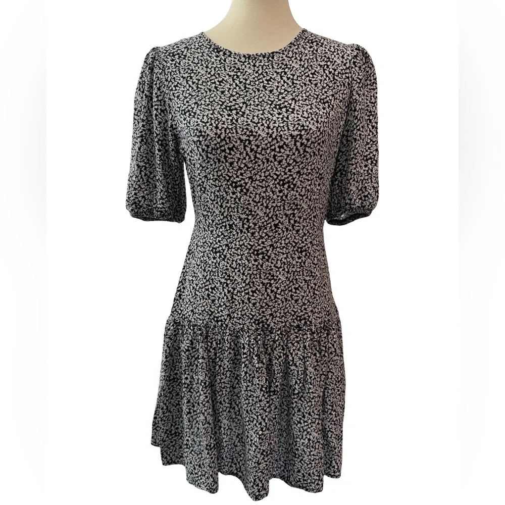Free People Black and White Backless Puff Sleeve Mini Dress - Picture 5 of 11
